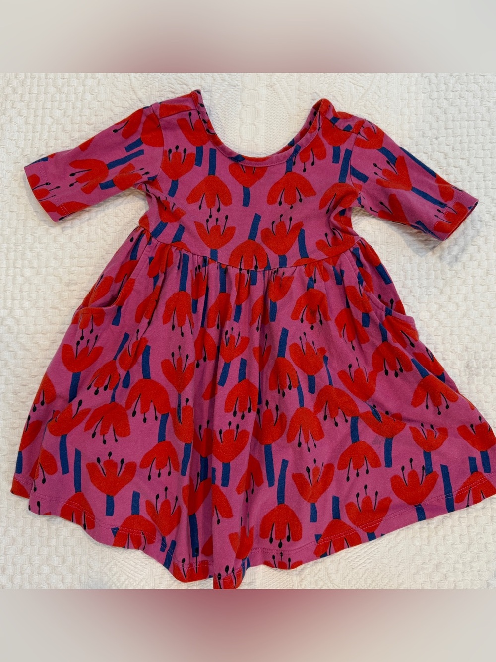 Hanna Andersson Pink Floral Scoop Neck Back Dress Girls 2T 85cm